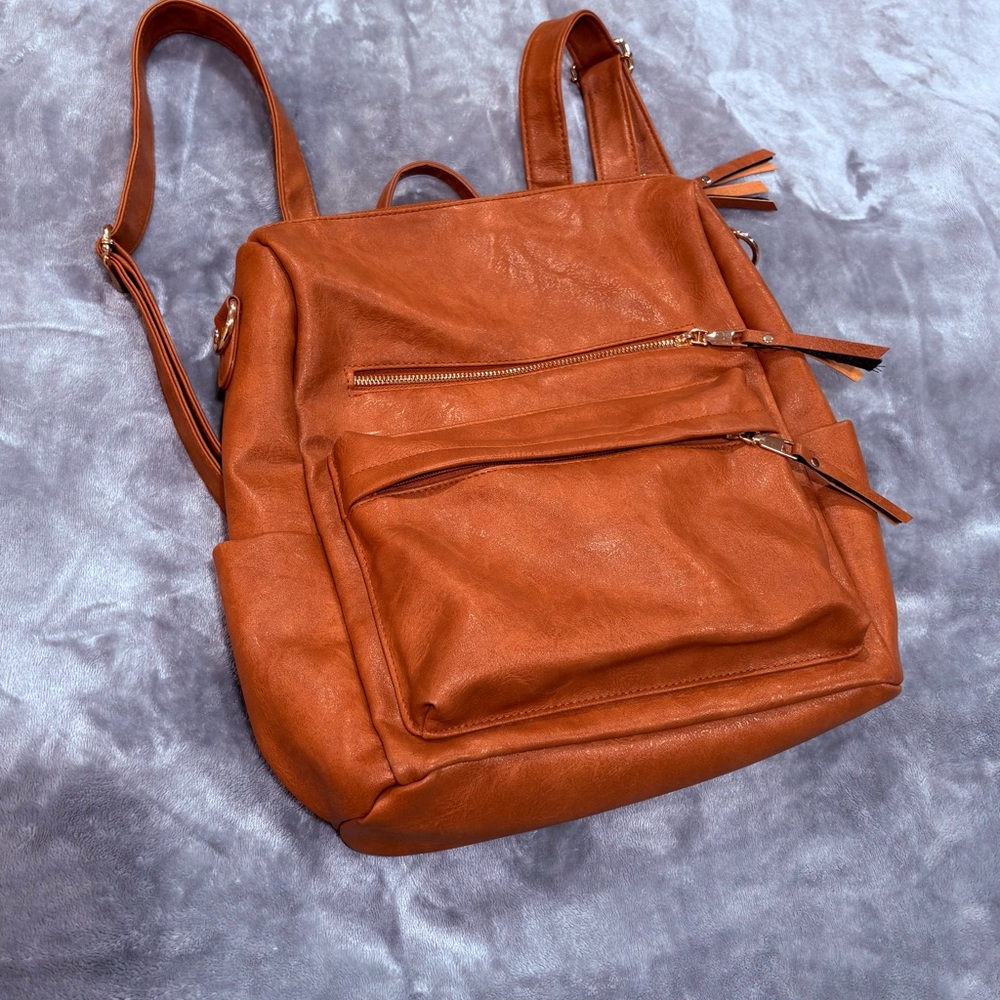 Women’s Tan Faux Leather Backpack Tote - Stylish Everyday Bag